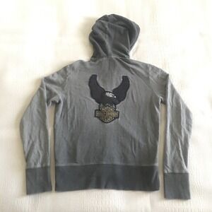 VTG Harley Davidson Sun Faded Zip Up Sweater Hoodie Woman's Small *Flawed Grunge